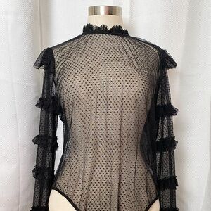 Forever 21 Black Lace Ruffle Bodysuit
